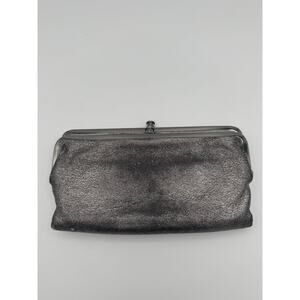 Leather Hobo International Lauren Double Frame Clutch Wallet Metallic Silver
